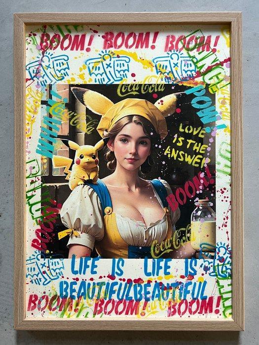 Koen Betjes (1992) - Melkmeisje (Vermeer) x Pikachu - hand, Antiek en Kunst, Kunst | Designobjecten