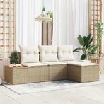 vidaXL Tuin Sofa Set met kussen met kussen 4 pcs Beige poly, Tuin en Terras, Tuinsets en Loungesets, Verzenden, Nieuw, Rotan