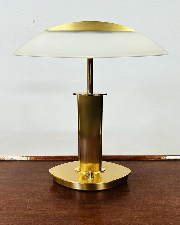 Messing Holtkötter tafellamp, Huis en Inrichting, Lampen | Tafellampen, Minder dan 50 cm, Gebruikt, Glas, Metaal, Ophalen of Verzenden