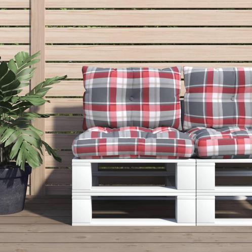 vidaXL Palletkussens 2 st stof ruitpatroon rood, Huis en Inrichting, Woonaccessoires | Kussens, Nieuw, Verzenden
