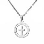 Fako Bijoux® - Ketting Met Kruisje In Ring - Stainless Steel, Sieraden, Tassen en Uiterlijk, Kettingen, Verzenden, Nieuw