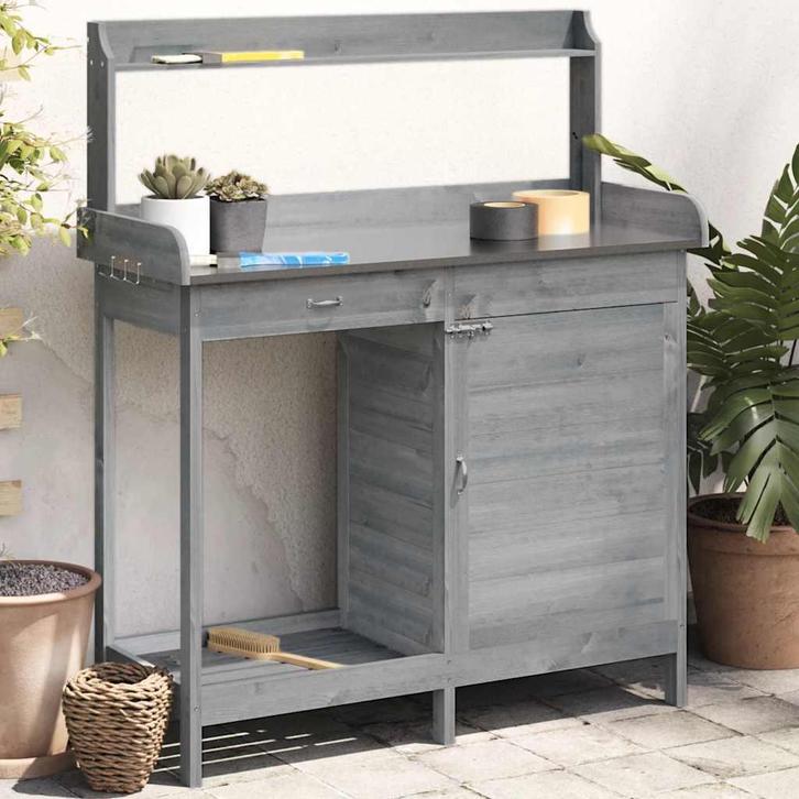 vidaXL Oppottafel met kast 110,5x45x124,5 cm massief, Tuin en Terras, Overige Tuin en Terras, Nieuw, Verzenden