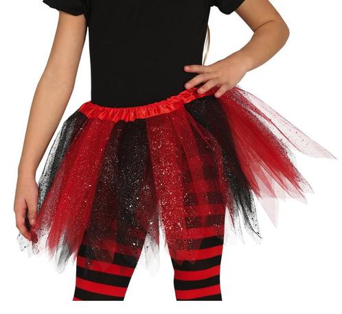 Tutu Glitter Zwart Rood Kind 31cm, Hobby en Vrije tijd, Feestartikelen, Nieuw, Verzenden