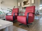 leren draaifauteuils met schotelvoet - rood leer - Echt lee, Nieuw, Ophalen of Verzenden, Industrieel, 50 tot 75 cm