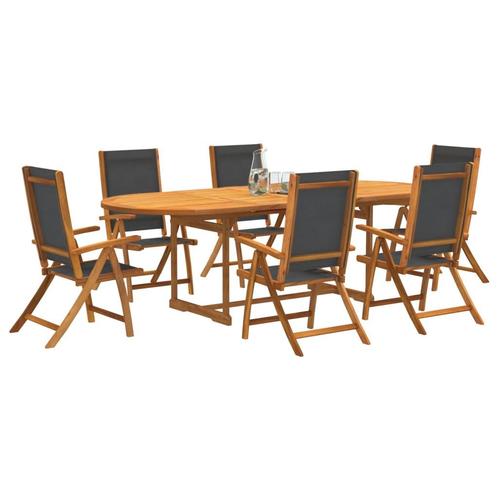 vidaXL 7-delige Tuinset massief acaciahout en textileen, Tuin en Terras, Tuinsets en Loungesets, Tuinset, Nieuw, 6 zitplaatsen