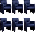 Set van 6 Blauwe leren moderne eetkamerfauteuils - Toledo Le, Nieuw, Vijf, Zes of meer stoelen, Landelijk, Leer