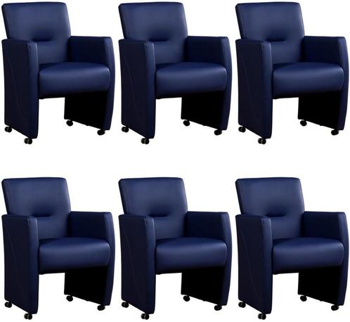 Set van 6 Blauwe leren moderne eetkamerfauteuils - Toledo Le, Huis en Inrichting, Stoelen, Vijf, Zes of meer stoelen, Overige kleuren