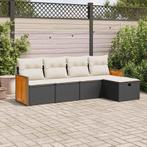 vidaXL 5-delige Loungeset met kussens poly rattan zwart, 5 zitplaatsen, Nieuw, Loungeset, Verzenden