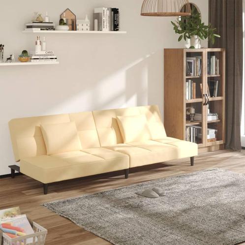 vidaXL Slaapbank 2-zits met 2 kussens fluweel crèmekleurig, Huis en Inrichting, Banken | Bankstellen, Nieuw, Tweepersoons, Verzenden