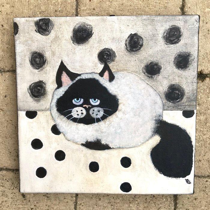 Eleanor Gabriel - Chat siamois aux pois, Antiek en Kunst, Kunst | Schilderijen | Modern