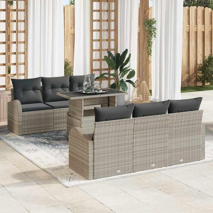 vidaXL Tuin Sofa Set 7 pcs Lichtgrijs 100 x 55 x 73 cm Poly, Tuin en Terras, Tuinsets en Loungesets, Nieuw, Rotan, Verzenden