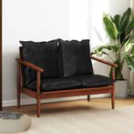 vidaXL Tweezitsbank echt leer en massief acaciahout zwart, Huis en Inrichting, Verzenden, Leer, Minder dan 150 cm, Nieuw