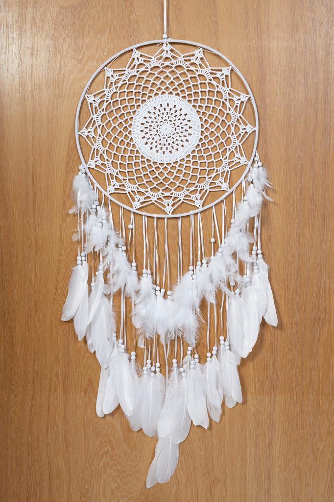 Dromenvanger Groot Mandala Wit Dreamcatcher Veren Macramé Bo, Hobby en Vrije tijd, Feestartikelen, Carnaval, Feestartikel, Nieuw