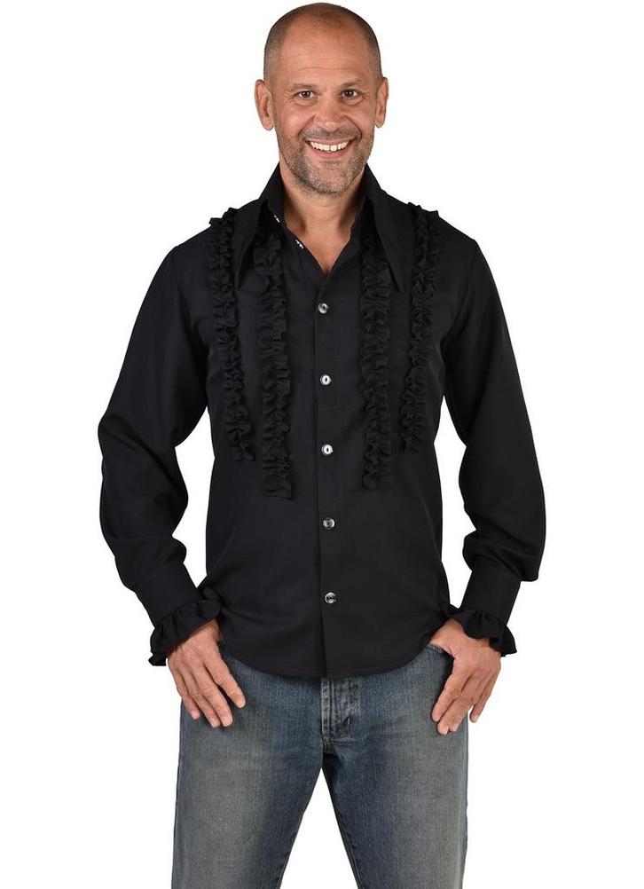 Party Blouse Rouches Zijden Zwart, Kleding | Heren, Carnavalskleding en Feestkleding, Nieuw, Ophalen of Verzenden