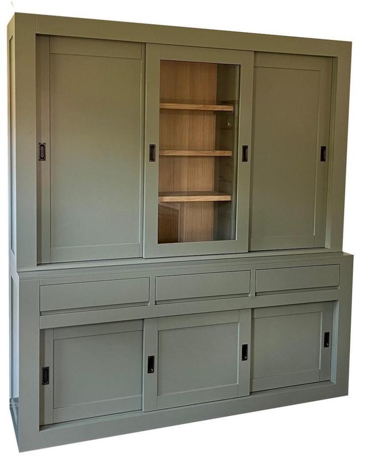 Buffetkast Vaassen Engels groen - eiken interieur 200cm, Huis en Inrichting, Kasten | Buffetkasten, Ophalen of Verzenden