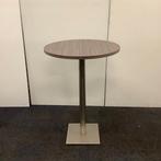 statafel rond Ø 80 cm, hoogte 114 cm, bruin eiken - RVS, Ophalen of Verzenden, Gebruikt