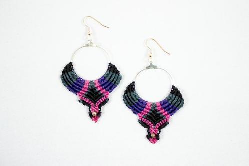 Macramé Oorhangers - Zwart/Grijs/Paars/Roze - Handgemaakt.., Sieraden, Tassen en Uiterlijk, Oorbellen, Nieuw, Ophalen of Verzenden