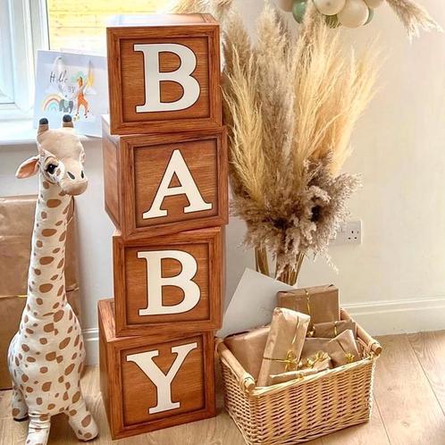 Vier houtlook kartonnen blokken Baby, Kinderen en Baby's, Kinderkamer | Inrichting en Decoratie, Overige typen, Nieuw, Verzenden