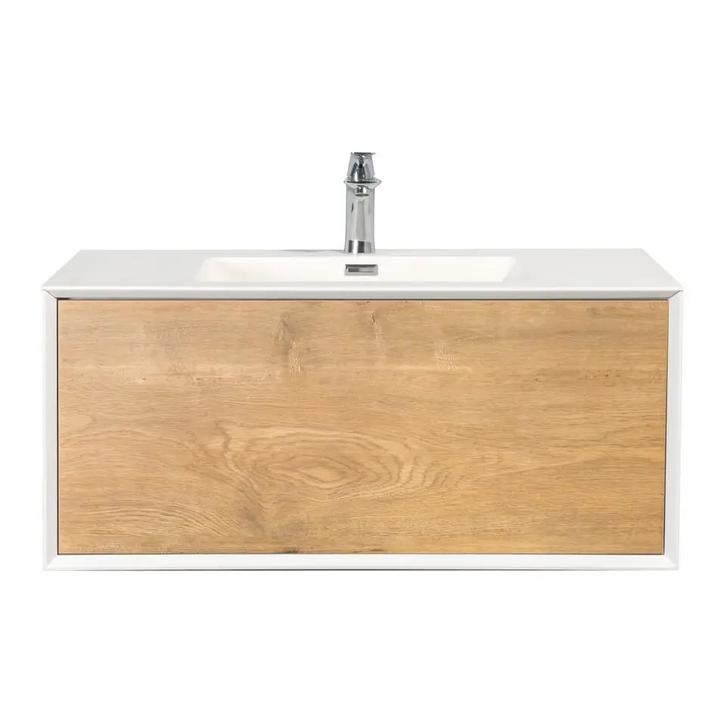 Badkamermeubel Fiona 90cm mat witte wastafel met eiken, Doe-het-zelf en Verbouw, Sanitair, Verzenden