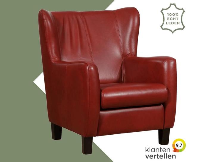 Leren fauteuil Hug - Granada Rouge (rood) - Poten hout, Huis en Inrichting, Fauteuils, 75 tot 100 cm, 75 tot 100 cm, Nieuw, Leer