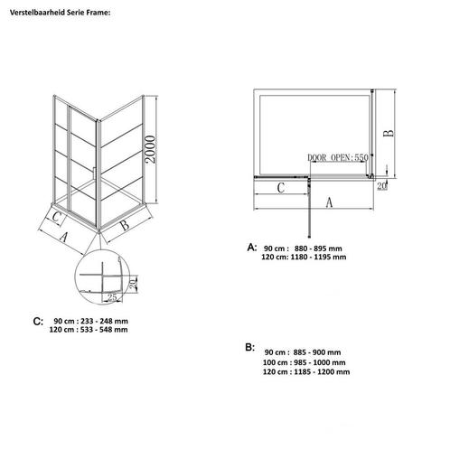 Aanbieding: AQS Inloopdouche Frame 8mm NANO Glas Geborsteld, Doe-het-zelf en Verbouw, Sanitair, Ophalen of Verzenden