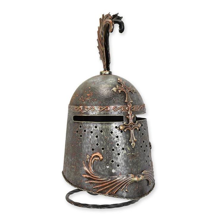 AN IRON GREAT HELM ON STAND (RX-368) (Beeldjes - Decoratie), Antiek en Kunst, Kunst | Beelden en Houtsnijwerken, Verzenden
