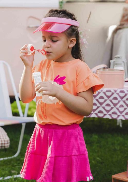 Tshirt Ruffled Short Sleeve Tangerine  Looxs Little Maat, Kinderen en Baby's, Kinderkleding | Maat 134, Meisje, Nieuw, Shirt of Longsleeve