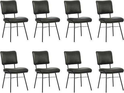 Set van 8 Donkergrijze leren industriële design eetkamerstoe, Huis en Inrichting, Stoelen, Vijf, Zes of meer stoelen, Overige kleuren
