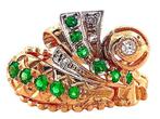 Zonder Minimumprijs - Ring - 9 kt. Geel goud, Zilver Smaragd, Sieraden, Tassen en Uiterlijk, Ringen, Nieuw