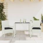vidaXL 3-delige Tuinset met kussens poly rattan en glas, Tuin en Terras, Tuinsets en Loungesets, 2 zitplaatsen, Nieuw, Tuinset