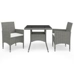 vidaXL 3-delige Tuinset poly rattan en glas grijs, Tuin en Terras, Tuinsets en Loungesets, 2 zitplaatsen, Nieuw, Tuinset, Verzenden