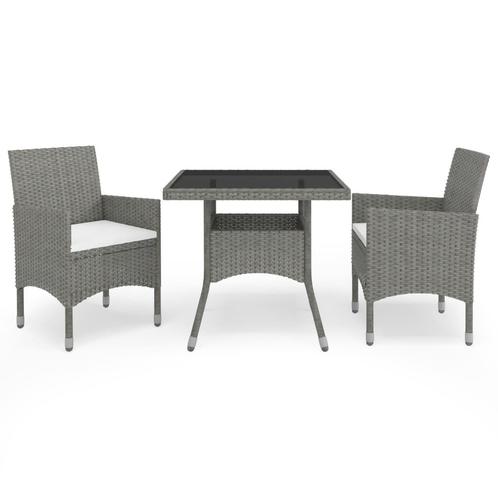 vidaXL 3-delige Tuinset poly rattan en glas grijs, Tuin en Terras, Tuinsets en Loungesets, Tuinset, Nieuw, 2 zitplaatsen, Rotan