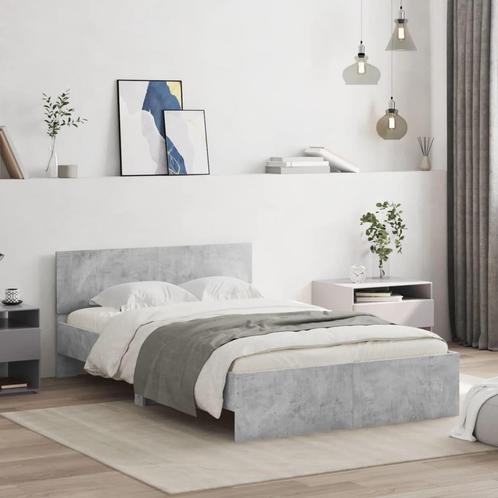 vidaXL Bedframe met hoofdeinde betongrijs 135x190 cm, Huis en Inrichting, Slaapkamer | Bedden, Overige maten, 190 cm of minder
