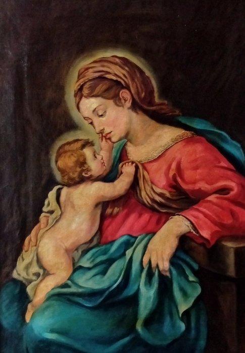 Italiaanse school (XX) - Madonna con Bambino, Antiek en Kunst, Kunst | Schilderijen | Klassiek