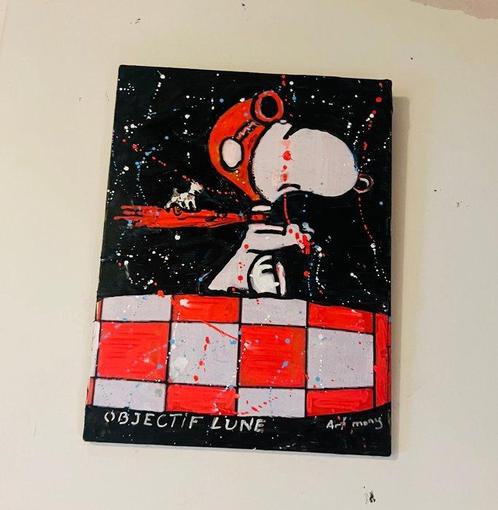 Artmony - Objectif lune avec Snoopy, Antiek en Kunst, Kunst | Schilderijen | Modern