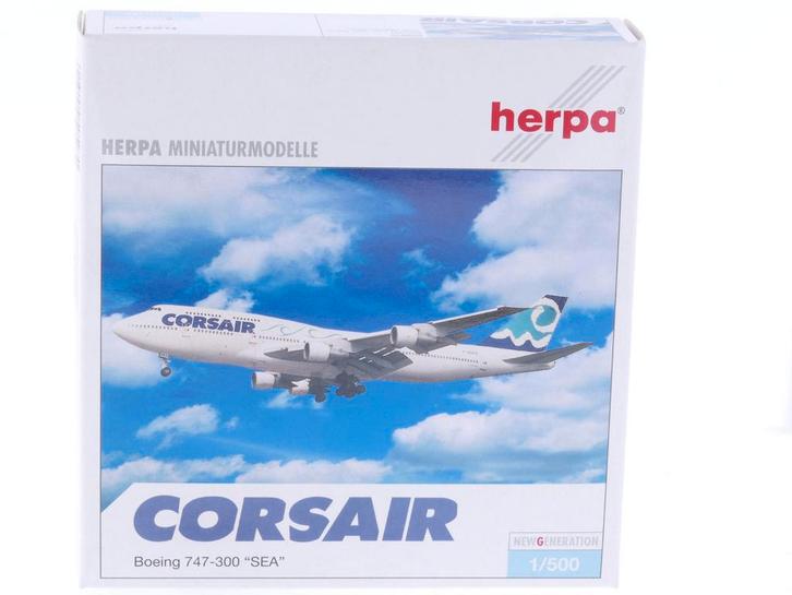 Schaal 1:500 Herpa 505970 Corsair Boeing 747-300 Sea Re..., Hobby en Vrije tijd, Modelbouw | Vliegtuigen en Helikopters, Zo goed als nieuw