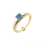 Gouden ring met aquamarijn (dames ring, 585, 14 karaat goud), Sieraden, Tassen en Uiterlijk, Gebruikt, Overige kleuren, Ophalen of Verzenden