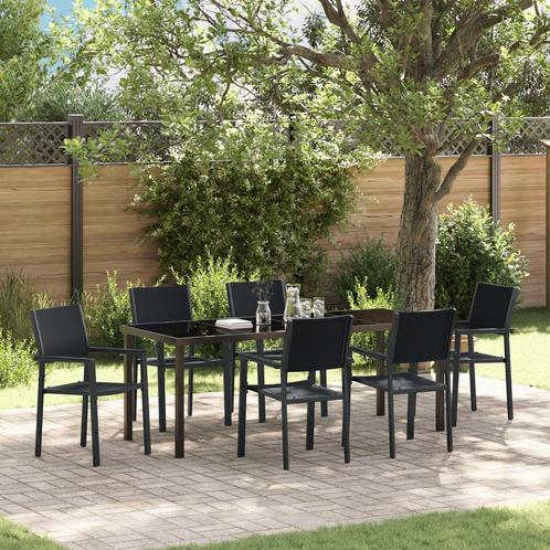 vidaXL 7-delige tuin eettafelset zwart poly rattan, Tuin en Terras, Tuinsets en Loungesets, Nieuw, Rotan, Verzenden