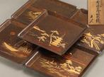 Dienblad (5) - Antieke houten dienbladen met nashiji-lak en, Antiek en Kunst