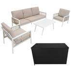 Aluminium Tuinmeubel Set 4-Delig Wit Rotan Opbergbox Zwart, Tuin en Terras, Tuinsets en Loungesets, Verzenden, Nieuw