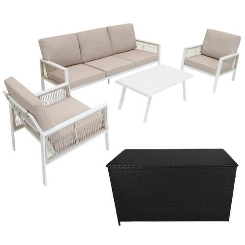 Aluminium Tuinmeubel Set 4-Delig Wit Rotan Opbergbox Zwart, Tuin en Terras, Tuinsets en Loungesets, Verzenden