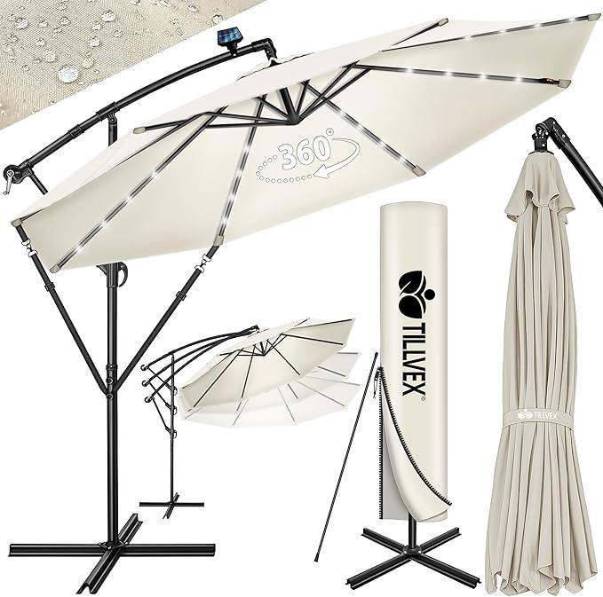 Zweefparasol XL - diameter 350cm - met LED op zonne-energie, Tuin en Terras, Tuinsets en Loungesets, Verzenden