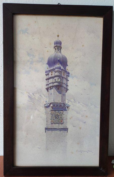 Edward Kilbourne Foote (1857-1909) - Torre con orologio, Antiek en Kunst, Kunst | Schilderijen | Klassiek