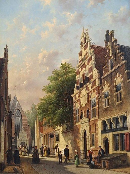 Fred Arends (1949) - Gezicht op het weeshuis in de, Antiek en Kunst, Kunst | Schilderijen | Klassiek