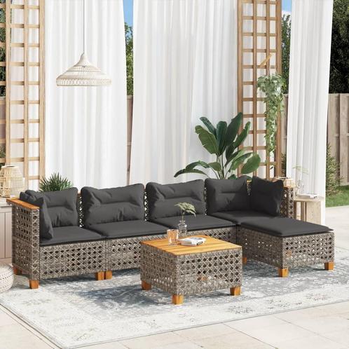 vidaXL 6-delige Loungeset met kussens poly rattan grijs, Tuin en Terras, Tuinsets en Loungesets, Loungeset, Nieuw, Rotan, Verzenden
