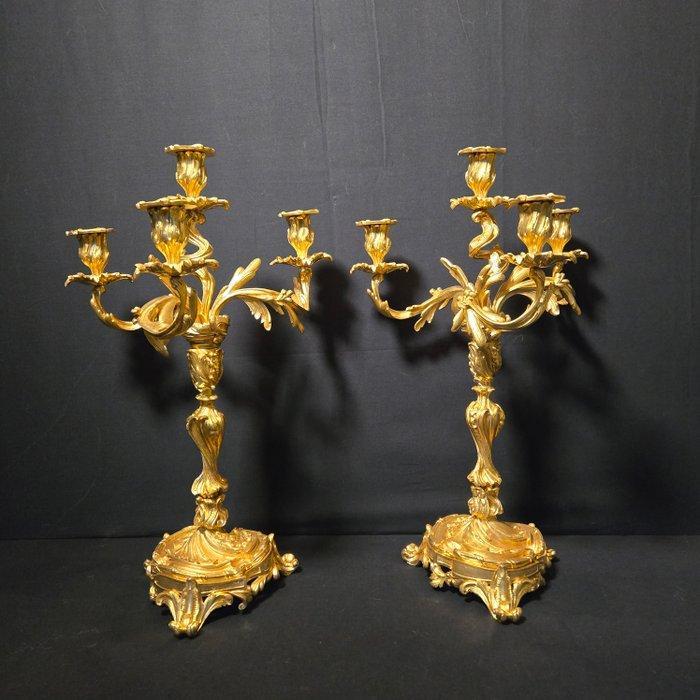 Kaarsenhouder (2) - Verguld brons - Top in het goud, Antiek en Kunst, Antiek | Klokken
