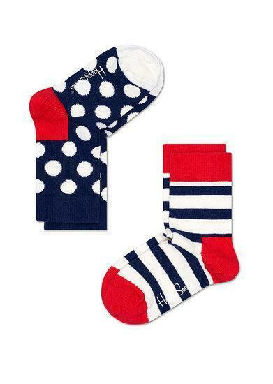Happy Socks KIDS - 2 Pack - Stripes en Dots - blauw wit rood, Kinderen en Baby's, Babykleding | Schoentjes en Sokjes, Verzenden