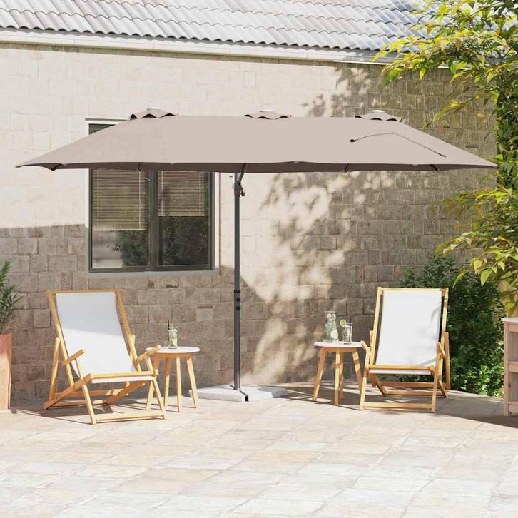 vidaXL Parasol Taupe 372 x 198 x 243 cm Polyester en, Tuin en Terras, Parasols, Nieuw, 1 tot 2 meter, Verzenden