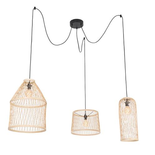 Landelijke buiten hanglamp rotan 3-lichts - Calamus, Tuin en Terras, Buitenverlichting, Nieuw, Minder dan 50 watt, Overige materialen