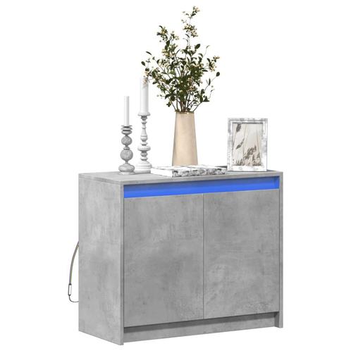 vidaXL Dressoir met LED 72x34x61 cm bewerkt hout betongrijs, Huis en Inrichting, Kasten | Dressoirs, 25 tot 50 cm, Nieuw, 50 tot 100 cm